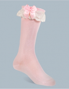 CALCETA CON PUNTILLA Y LAZO ROSA